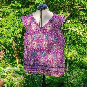 Talbots Sleeveless Ruffle-trimmed Orchid Viole Cotton popover shell with paisley